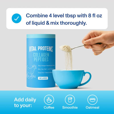Vital Proteins Collagen Peptides Powder, Promotes Hair, Nail, Skin, Bone and Joint Health, Zero Sugar, Unflavored 10 OZ
